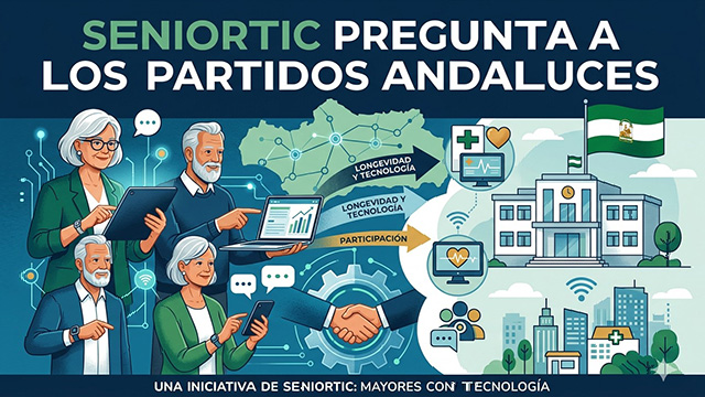 Imagen de dibujo de mayores analizando la realidad andaluza y titular sobreimpreso del articulo