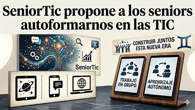 Cartel con titular sobreimpreso: SeniorTic propone a los seniors autoformarnos en las TIC