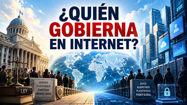 Imagen simbólica sobre internet y titular sobreimpreso: ¿Quién gobierna en internet?